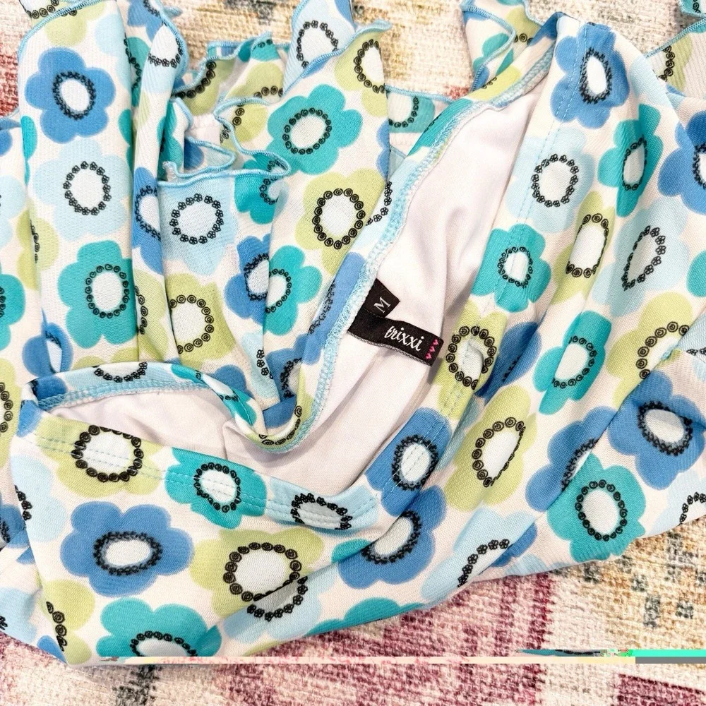 Vtg‎ Trixxi Womens Y2K Floral Mini Skirt Medium Assymetric Hem Boho Indie Fairy